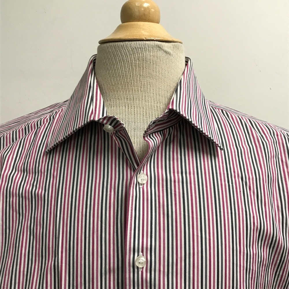 Thomas Pink white stripe cotton long sleeve shirt 17 xl slim fit